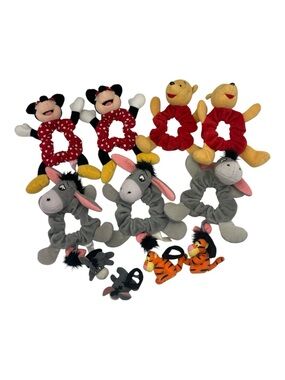 Vintage Walt Disney Plush Scrunchie Lot 11 Minnie Pooh Eeyore Tigger Tie Bundle